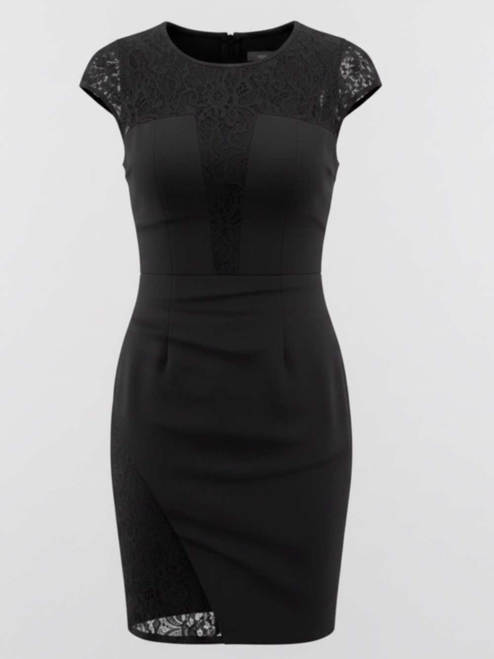 Black Lace-Trim Cap Sleeve Sheath Dress